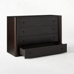 Port Low 4-Drawer Blackened Walnut Wood Dresser -Chic Living Shop PortBlckndWdShrtDresser3QAVSSS21