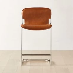 Rake Brown Leather Counter Stool