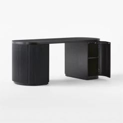 Reid Oval Black Wood Storage Desk -Chic Living Shop ReidEbonizedDesk3QAVSSS23