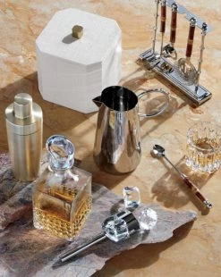 4-Piece Bamboo Bar Tool Set With Stand -Chic Living Shop ReneLacqueredLinenWhiteIceAG19 1