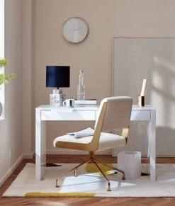 Runway 2-Drawer White Lacquered Wood Desk -Chic Living Shop RunwayWhiteLacquerDeskRueFB19 1