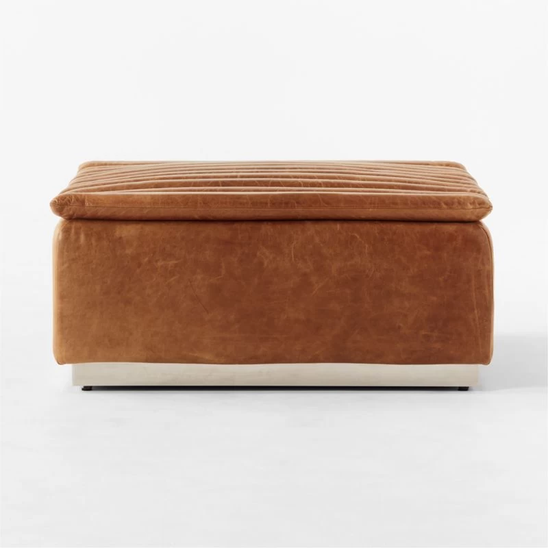Salon Brown Leather Ottoman 6 Salon Brown Leather Ottoman - Image 4
