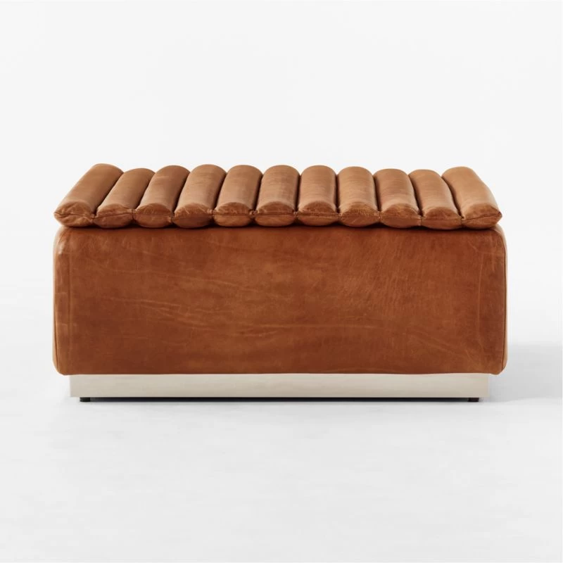 Salon Brown Leather Ottoman 4 Salon Brown Leather Ottoman - Image 2