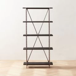 Scala Black Wood Bookshelf With Metal Frame -Chic Living Shop ScalaBkWdOpenBookcaseSHS22