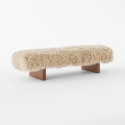Socca Taupe Sheepskin Upholstered Bench 67'' -Chic Living Shop SoccaSheepskinBench3QSSS23