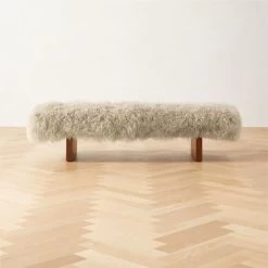 Socca Taupe Sheepskin Upholstered Bench 67''