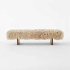 Socca Taupe Sheepskin Upholstered Bench 67'' -Chic Living Shop SoccaSheepskinBenchSOSSS23