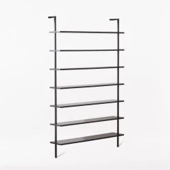 Stairway Wide Black Metal Wall Mount Bookshelf 96'' -Chic Living Shop Stairway96inWdShelvesBlk3QSSF21