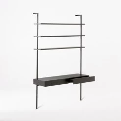 Stairway 2-Drawer Black Wall Mount Desk With Shelves 96'' 13 Stairway 2-Drawer Black Wall Mount Desk With Shelves 96'' -Chic Living Shop Stairway96inWideDeskBlk3QAVSSF21