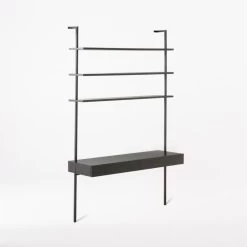 Stairway 2-Drawer Black Wall Mount Desk With Shelves 96'' 12 Stairway 2-Drawer Black Wall Mount Desk With Shelves 96'' -Chic Living Shop Stairway96inWideDeskBlk3QSSF21