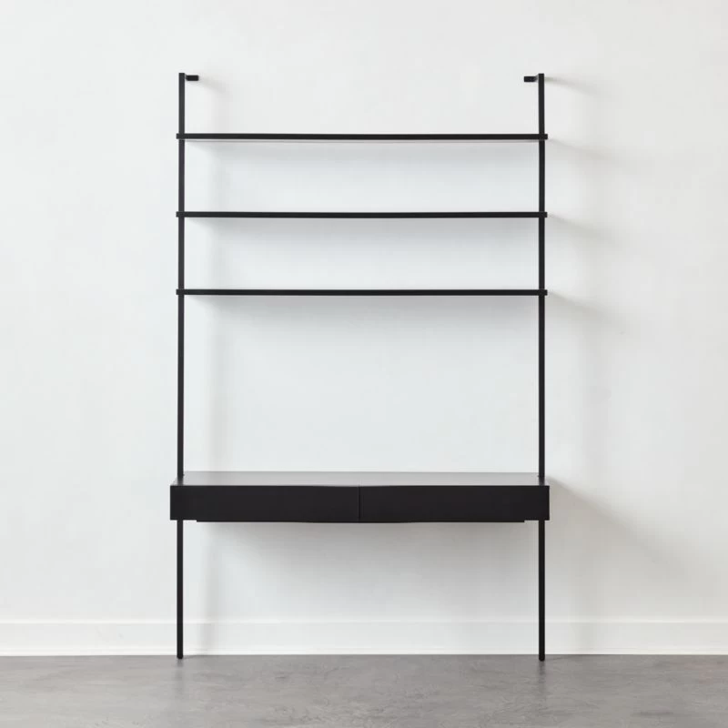 Stairway 2-Drawer Black Wall Mount Desk With Shelves 96'' 3 Stairway 2-Drawer Black Wall Mount Desk With Shelves 96''