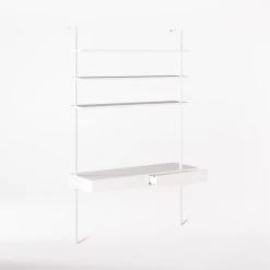 Stairway 2-Drawer White Wall Mount Desk With Shelves 96'' -Chic Living Shop Stairway96inWideDeskWht3QAVSSF21