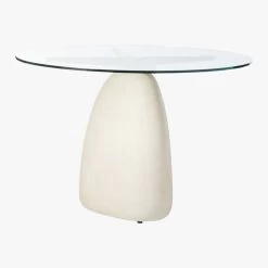 Stone Round White Concrete Dining Table With Glass Top -Chic Living Shop StoneTableRound47in3QS20