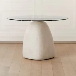 Stone Round White Concrete Dining Table With Glass Top