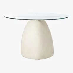Stone Round White Concrete Dining Table With Glass Top -Chic Living Shop StoneTableRound47inSOS20