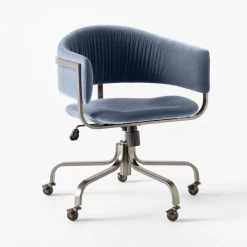 Stretta Blue Velvet Office Chair -Chic Living Shop StrettaBlueMtlOffcChair3QSSS22