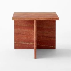 T Red Travertine Side Table Short -Chic Living Shop TMarbleRedSdTableShortSOSSF23