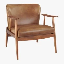 Troubadour Saddle Leather Wood Frame Chair -Chic Living Shop TroubadourBrwnLthrArmChr3QFF19