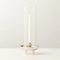 Vetro Polished Stainless Steel And Glass Hurricane Candle Holder