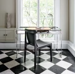 Burano Charcoal Grey Leather Sling Chair -Chic Living Shop VistaGlassTopDeskOC20 1x1