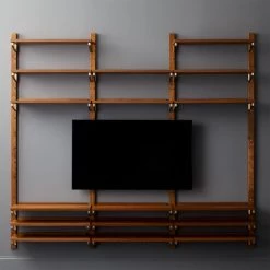 Walnut Modular Triple Shelf 88" 16 Walnut Modular Triple Shelf 88" -Chic Living Shop WalnutMod88TripleShelfRO6F18