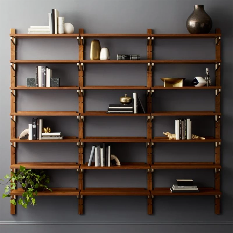 Walnut Modular Triple Shelf 88" 4 Walnut Modular Triple Shelf 88" - Image 2
