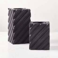 Zeke Blackened Teak Pillar Candle Holder Small -Chic Living Shop ZekeBkdTeakPllrHolderGrpFHS23