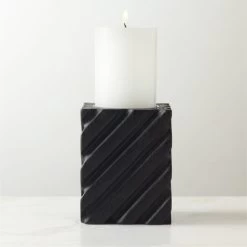 Zeke Blackened Teak Pillar Candle Holder Small -Chic Living Shop ZekeBkdTeakPllrHolderSmROS23