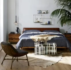 Drommen Acacia Wood Platform Queen Bed With Leather Headboard -Chic Living Shop drommenacaciakingbedACJN18