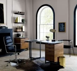 Fullerton 3-Drawer Metal And Walnut Wood Desk With White Marble Top -Chic Living Shop fullertonmodularcollectionMR18